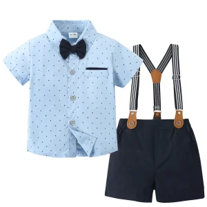 Baby Boy Clothes 1-5T B Suit Short Sleeves Shirt +Suspender Pants