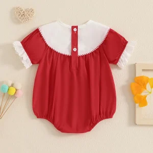Girls Romper with Short Sleeves Round Neck Heart