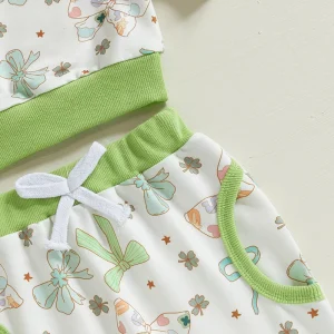 Baby Girl Outfits Green  Print Top Pants Headband